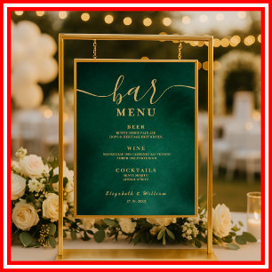 Emerald Green & Gold Wedding Bar Menu  Poster