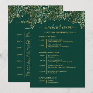 Emerald Green & Gold Wedding Events & Timeline Program