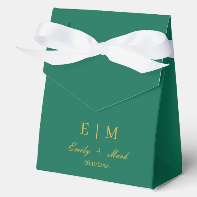 Emerald Green Gold Wedding Favour Box Custom (Front)