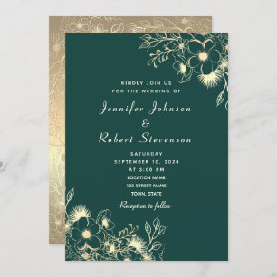 Emerald Green Gold Wedding Invitation