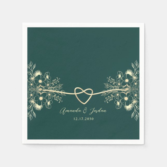 Emerald Green Gold Wedding Napkin (Front)