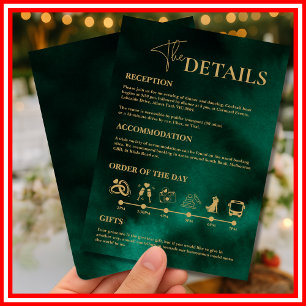 Emerald Green & Gold Wedding Order of Events  Invitation