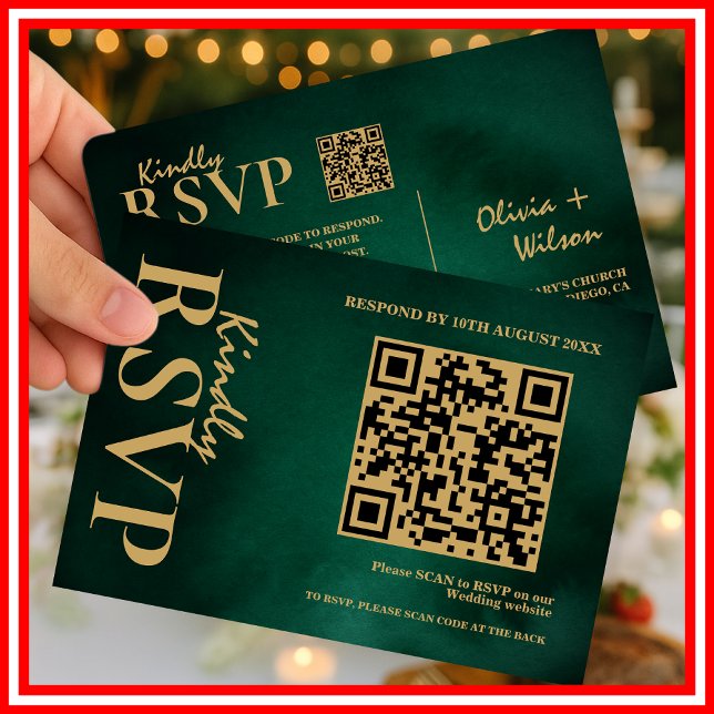 Emerald Green & Gold Wedding QR Code RSVP (Creator Uploaded)