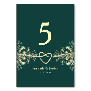 Emerald Green Gold Wedding Table Number