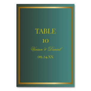 Emerald Green & Gold Wedding Table Number Card