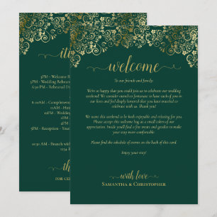 Emerald Green & Gold Wedding Welcome & Itinerary Program