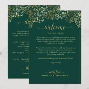 Emerald Green & Gold Wedding Welcome & Itinerary Program