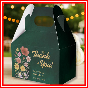 Emerald Green & Gold Wildflower Wedding Thank You Favour Box