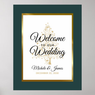 Emerald Green Gold Winter Holiday Wedding Welcome Poster