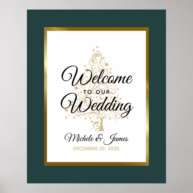 Emerald Green Gold Winter Holiday Wedding Welcome Poster (Front)