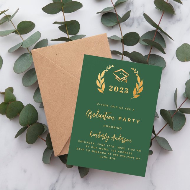 Emerald green gold wreath 2025 Graduation Party Invitation (Creator Uploaded)