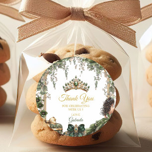 Emerald Green Golden Tiara Floral Quinceañera Classic Round Sticker