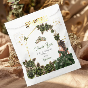 Emerald Green Golden Tiara Roses Quinceañera  Favour Bag