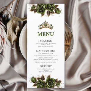 Emerald Green Golden Tiara Roses Quinceañera Menu
