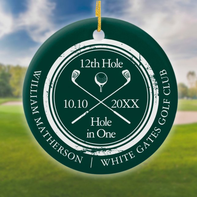 Emerald Green Golf Hole in One Retro Personalised Ceramic Ornament (Creator Uploaded)