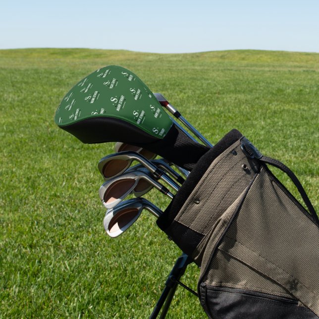 Emerald Green Golfer 1-initial Monogram allover Golf Head Cover (In Situ)