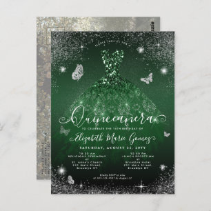Emerald Green Gown Silver Photo Quinceanera Postcard