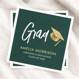 Emerald Green Graduate Gold Cap Graduation Napkin