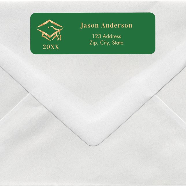 Emerald green graduation cap return address label (Creator Uploaded)