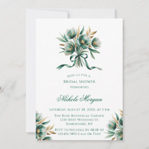 Emerald Green & Green Floral Bridal Shower Invitation