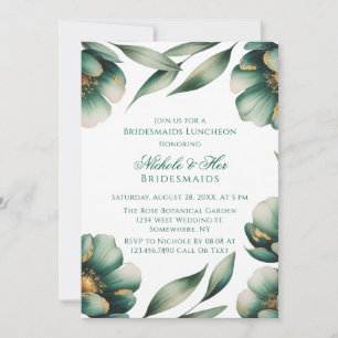 Emerald Green & Green Floral Bridesmaids Luncheon Invitation