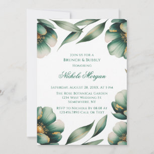 Emerald Green & Green Floral Brunch & Bubbly Invitation