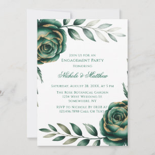 Emerald Green & Green Floral Engagement Party Invitation