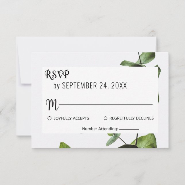 Emerald green greenery floral RSVP Response Card (Front)