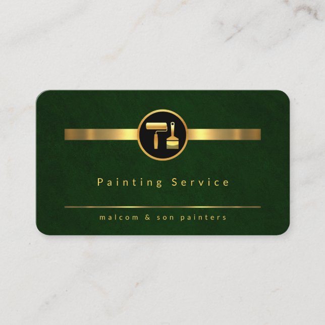 Emerald Green Grunge Gold Paint Lines Business Card (Front)