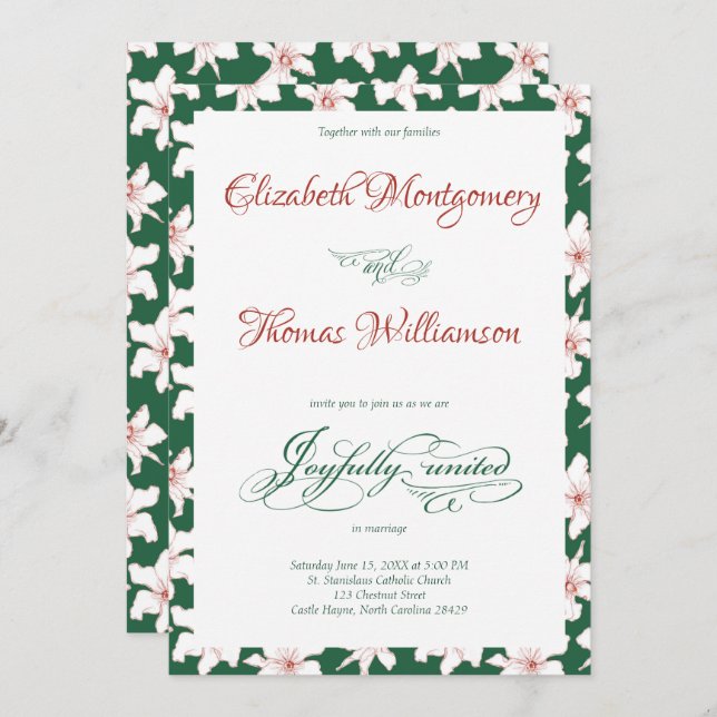 Emerald Green Hand Drawn Floral Wedding Invitation (Front/Back)