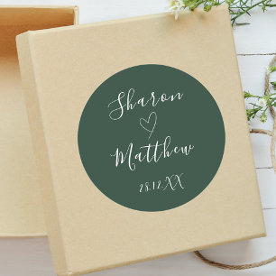 Emerald Green Handwritten Script Wedding Favour Classic Round Sticker