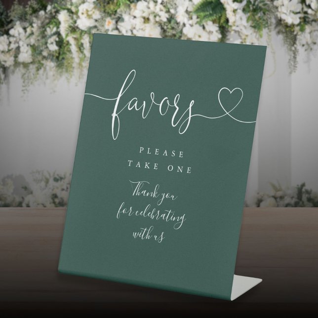 Emerald Green Heart Script Favours Pedestal Sign (Emerald Green Heart Script Favors Pedestal Sign)