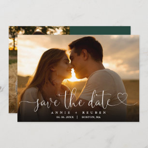 Emerald Green Heart Script Photo Wedding QR Code Save The Date