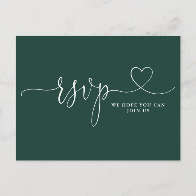 Emerald Green Heart Script Song Request RSVP Card (Front)