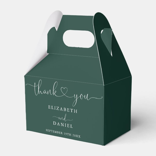 Emerald Green Heart Script Wedding Favour Box (Front Side)