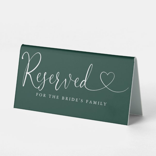 Emerald Green Heart Script Wedding Reserved (Front)