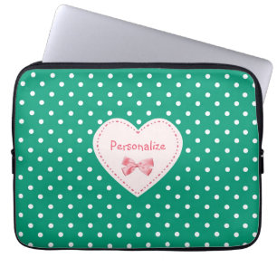 Emerald Green Heart With Name Laptop Sleeve