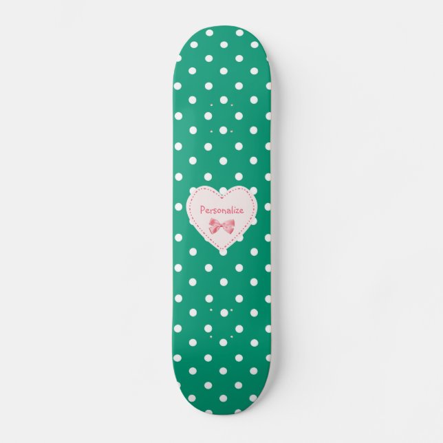 Emerald Green Heart With Name Skateboard (Front)