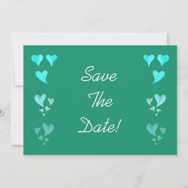 Emerald Green Hearts Save The Date (Front)