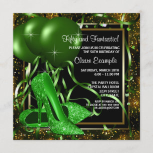 Emerald Green High Heel Shoe Womans Birthday Party Invitation