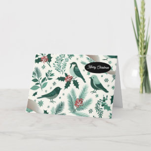 Emerald Green Holiday Birds and Boughs Card