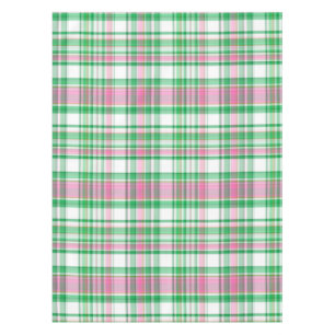 Emerald Green, Hot Pink, White Preppy Madras Plaid Tablecloth