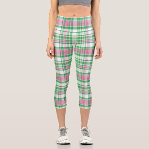 Emerald Green Hot Pink Wht Preppy Madras Capri Leggings