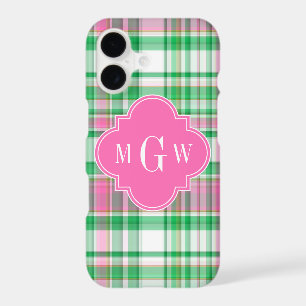 Emerald Green Hot Pink Wht Preppy Madras Monogram