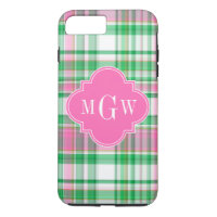 Emerald Green Hot Pink Wht Preppy Madras Monogram