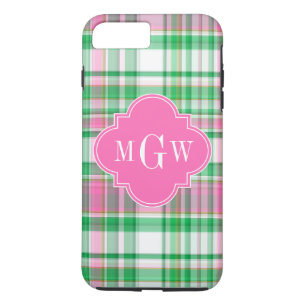 Emerald Green Hot Pink Wht Preppy Madras Monogram iPhone 8 Plus/7 Plus Case