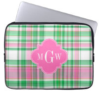Emerald Green Hot Pink Wht Preppy Madras Monogram