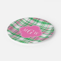 Emerald Green Hot Pink Wht Preppy Madras Monogram