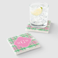 Emerald Green Hot Pink Wht Preppy Madras Monogram