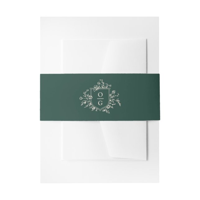 Emerald Green initials wedding  Invitation Belly B Band (Front Example)